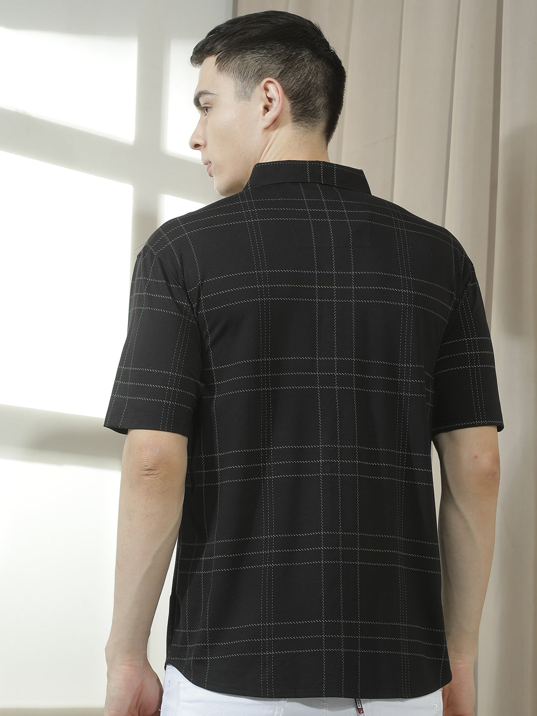 cobb black checked half-sleeve casual shirt