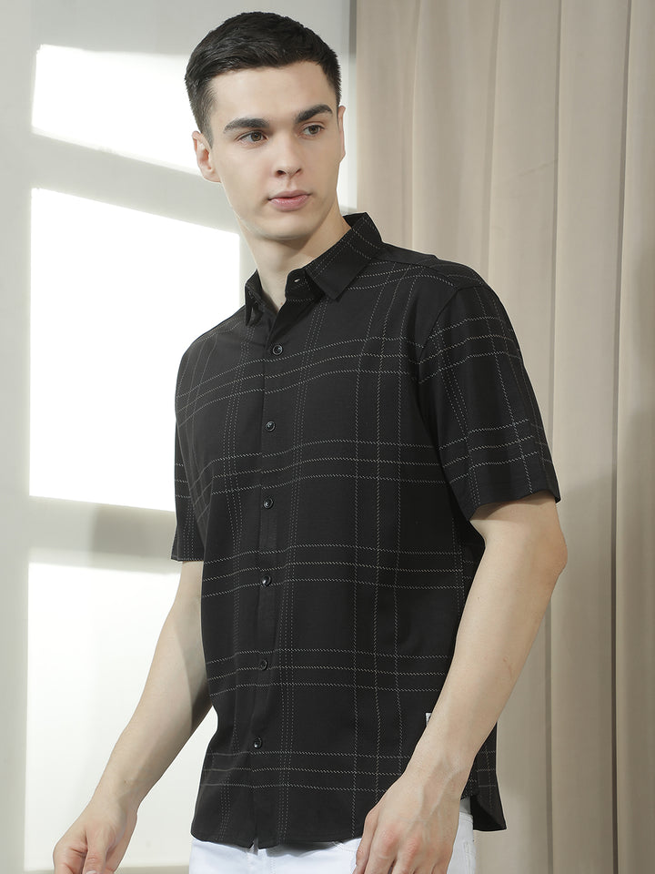cobb black checked half-sleeve casual shirt