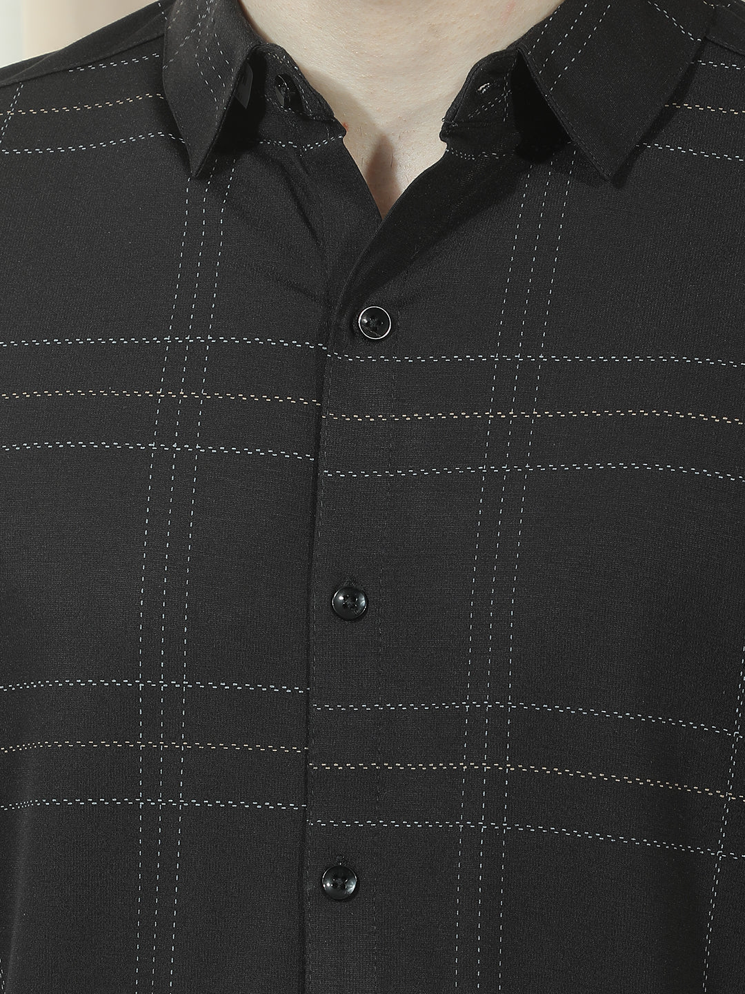 COBB BLACK CHECKED HALF-SLEEVE CASUAL SHIRT