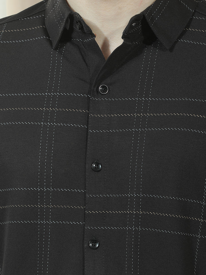 COBB BLACK CHECKED HALF-SLEEVE CASUAL SHIRT