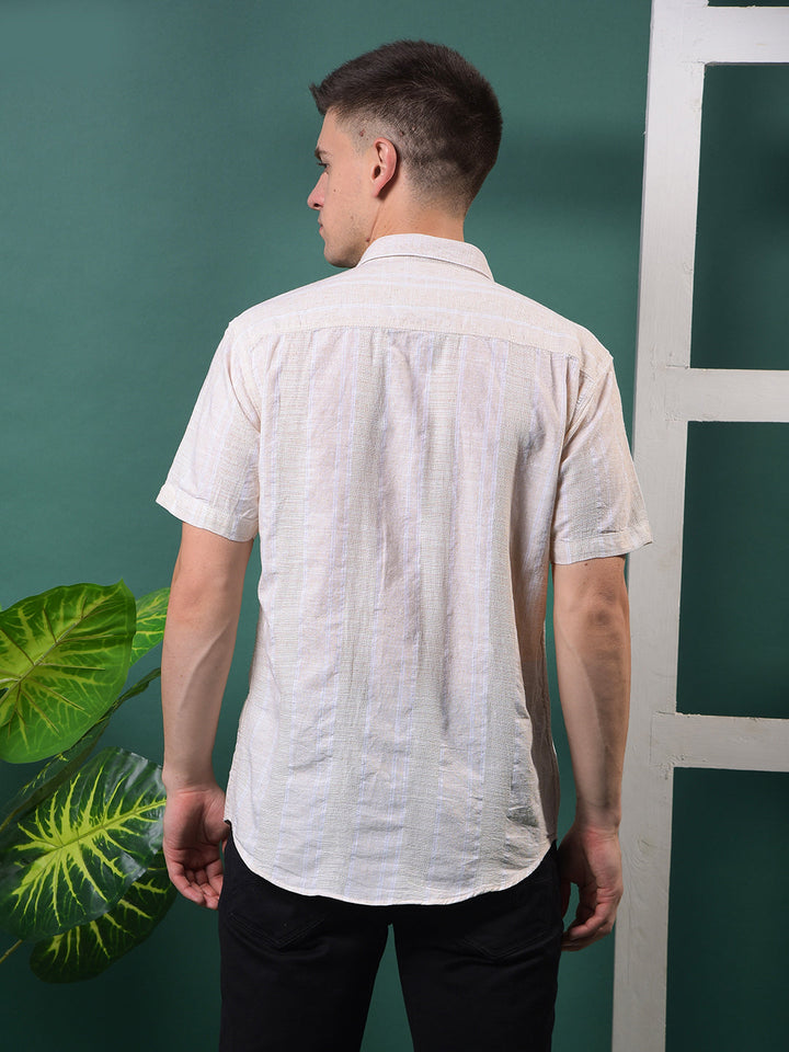 cobb beige striped half-sleeve casual shirt