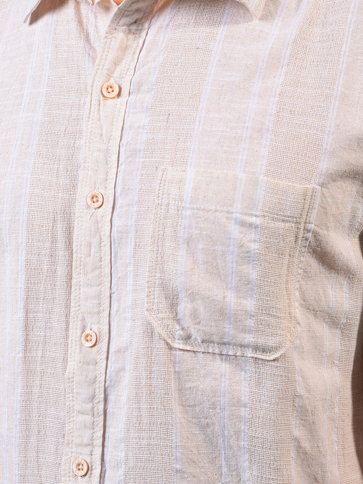 cobb beige striped half-sleeve casual shirt
