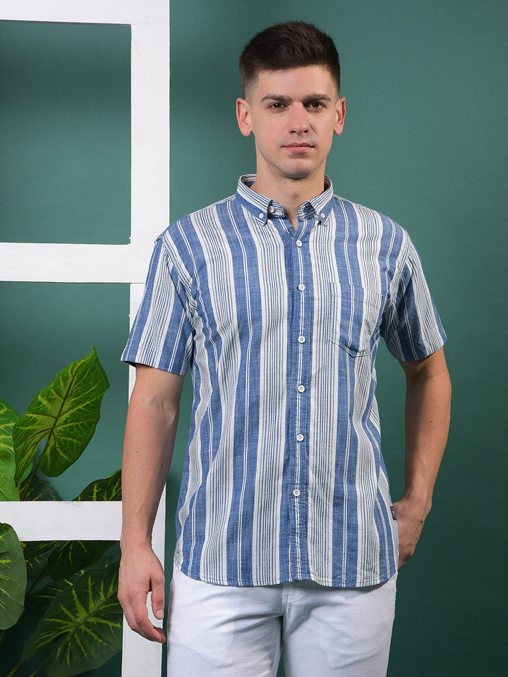 cobb blue striped half-sleeve casual shirt