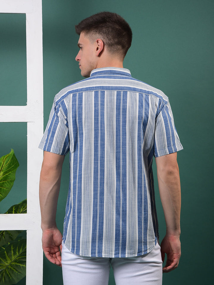 cobb blue striped half-sleeve casual shirt