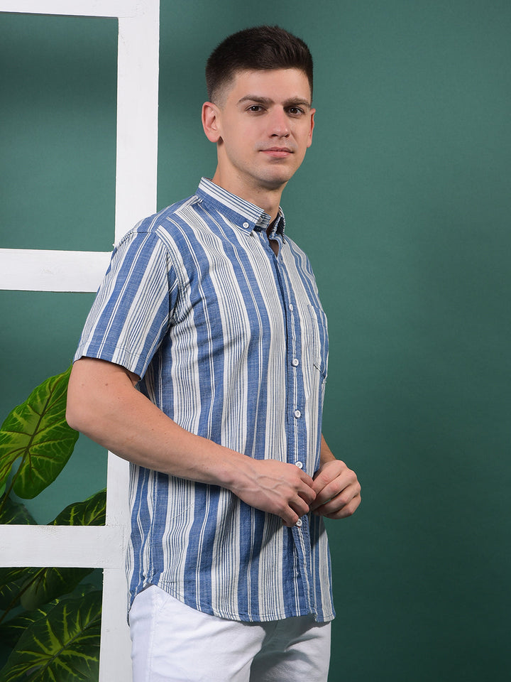 COBB BLUE STRIPED HALF-SLEEVE CASUAL SHIRT