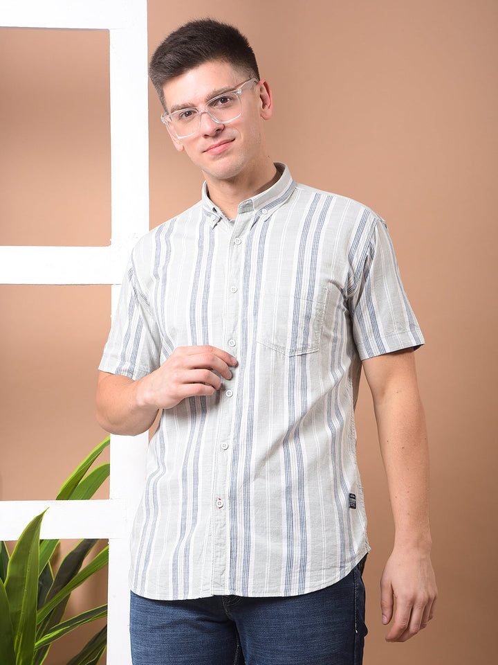 cobb light grey striped half-sleeve casual shirt