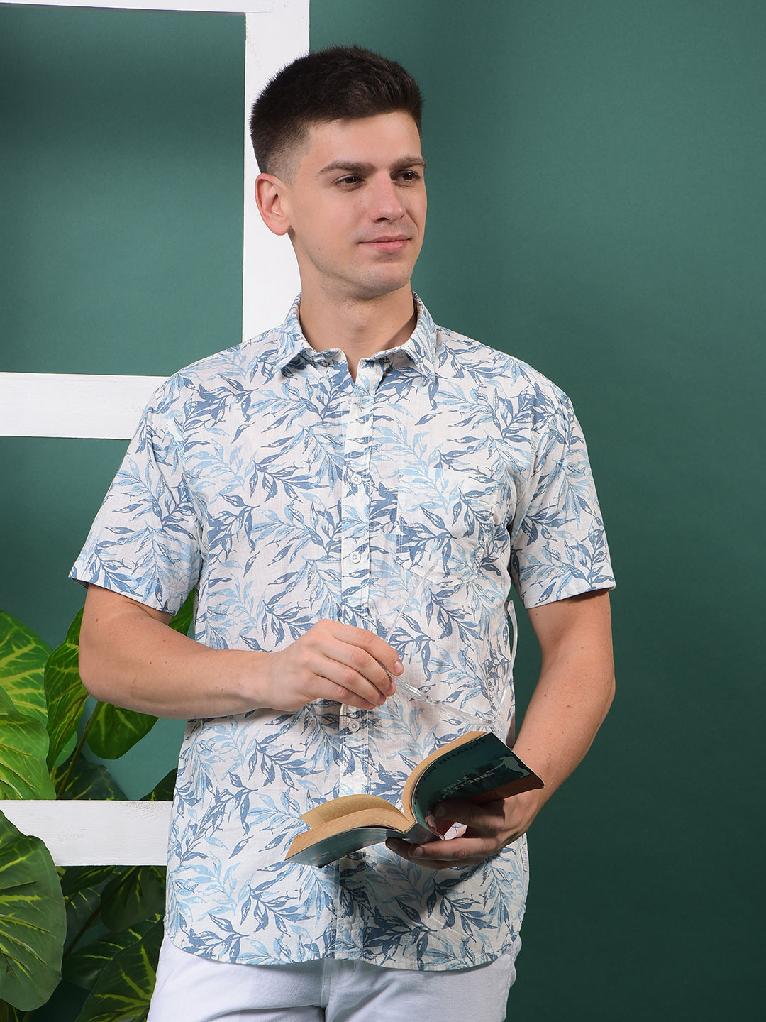 cobb white printed half-sleeve casual shirt