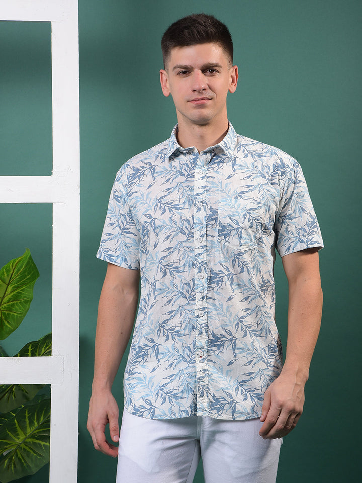 cobb white printed half-sleeve casual shirt