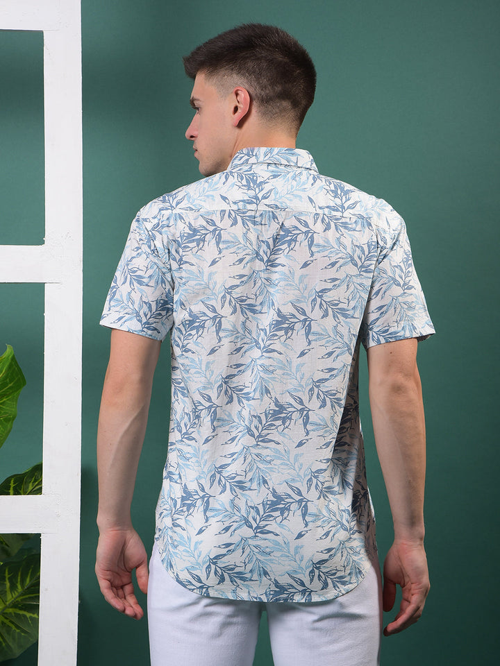 cobb white printed half-sleeve casual shirt