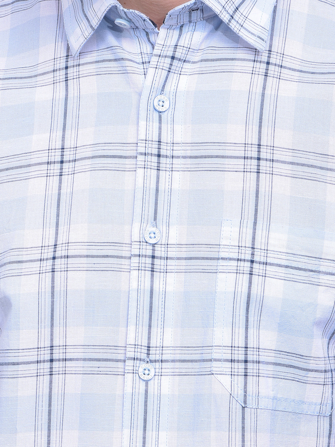 cobb sky blue checked half-sleeve casual shirt