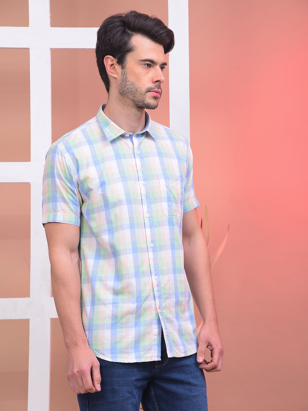 COBB MULTICOLOR CHECKED HALF-SLEEVE CASUAL SHIRT