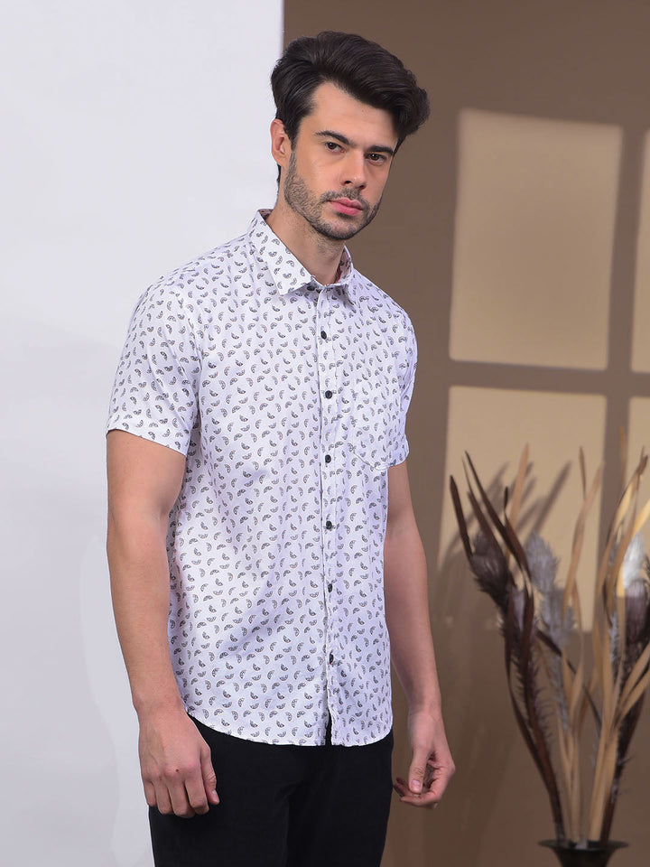 COBB WHITE PRINTED HALF-SLEEVE CASUAL SHIRT