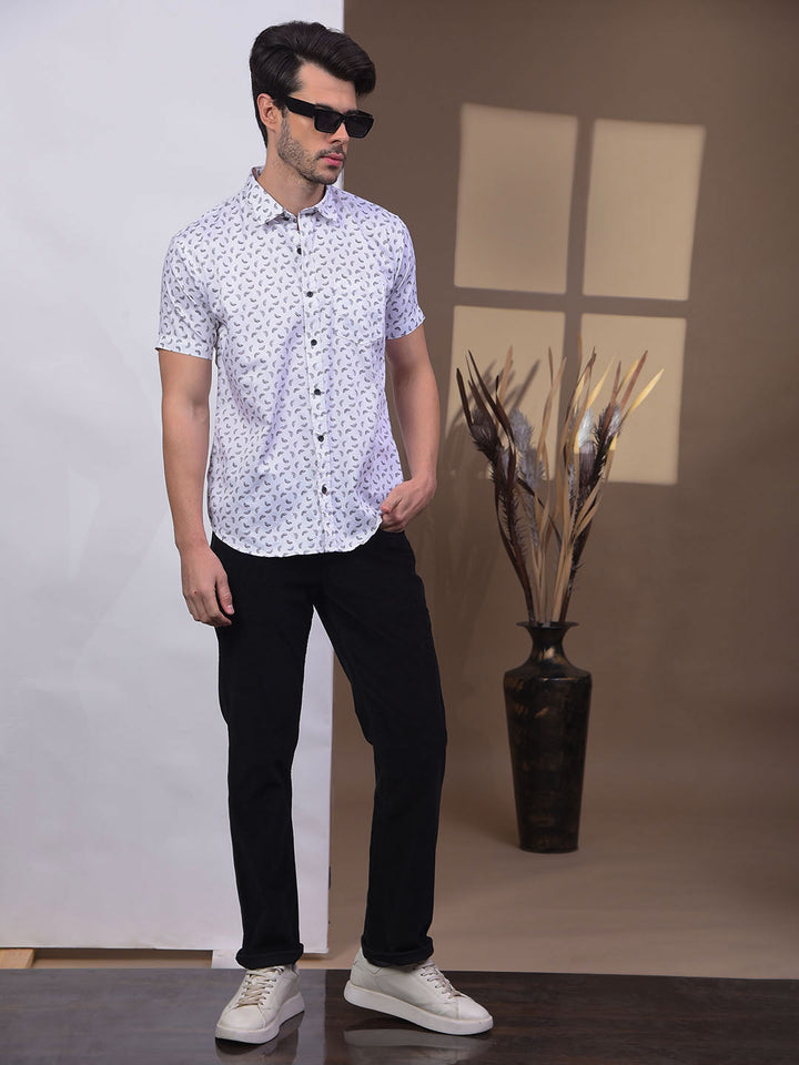 COBB WHITE PRINTED HALF-SLEEVE CASUAL SHIRT