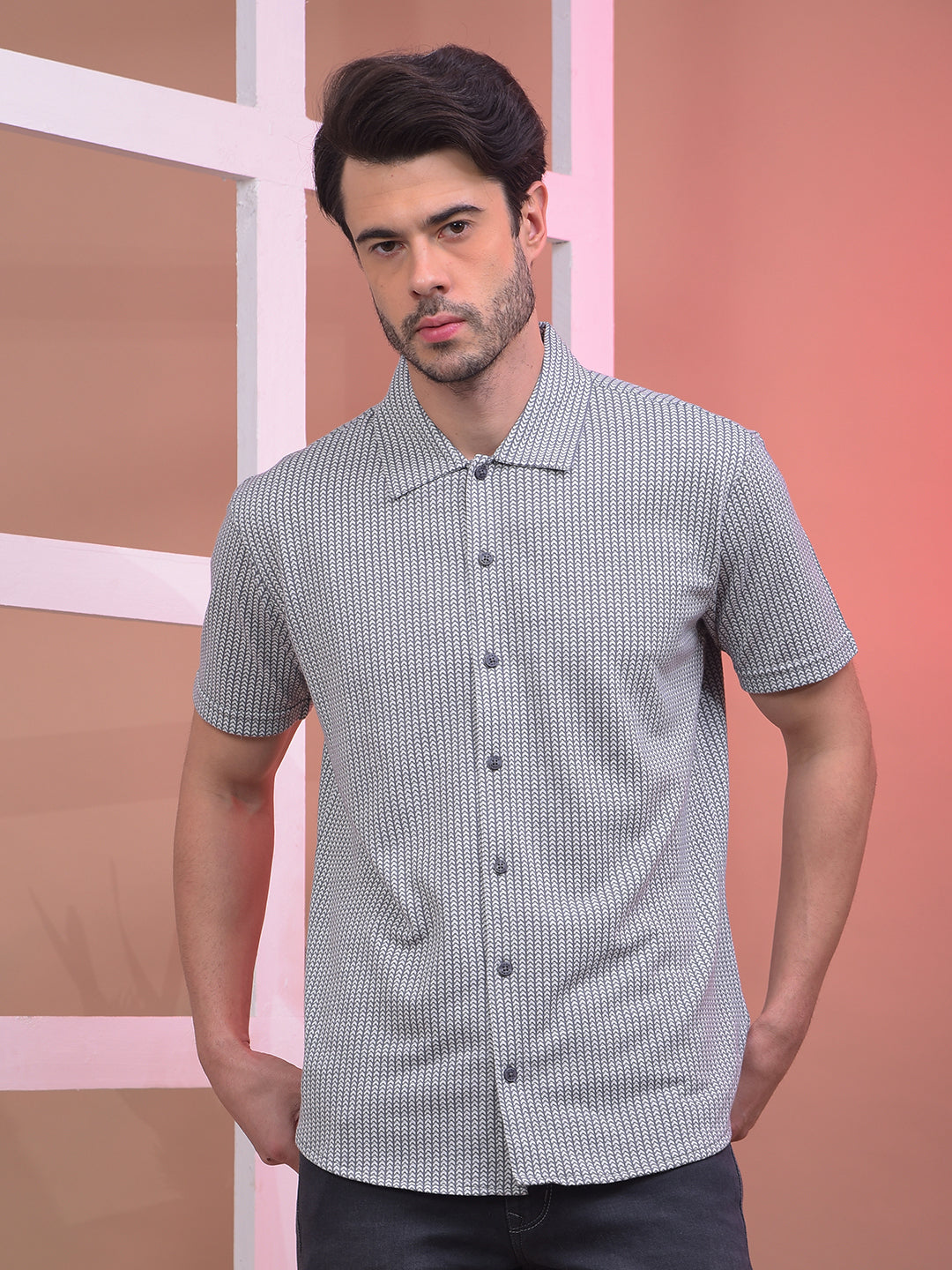 cobb grey self-design half-sleeve casual shirt