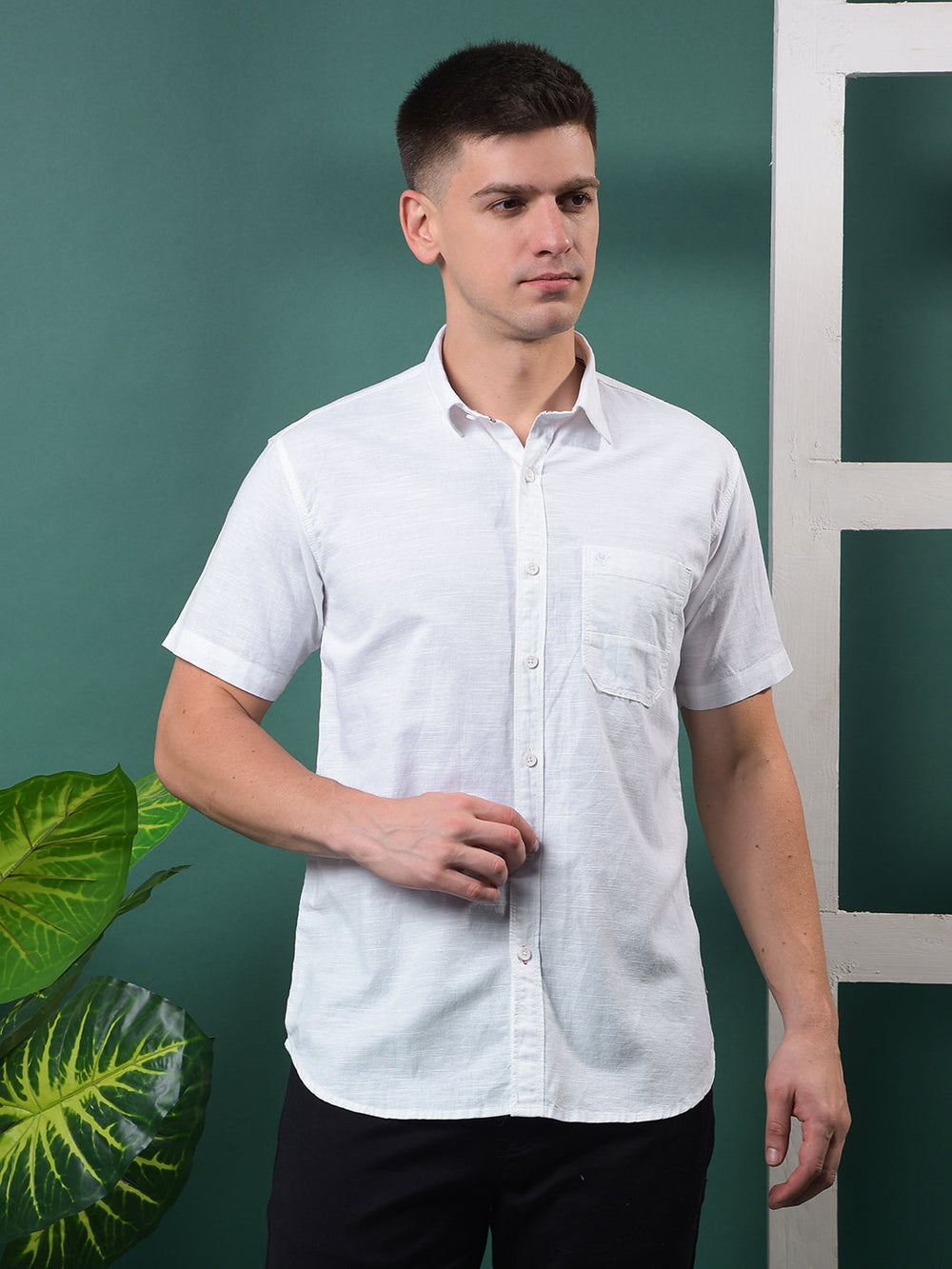 cobb solid white half-sleeve casual shirt