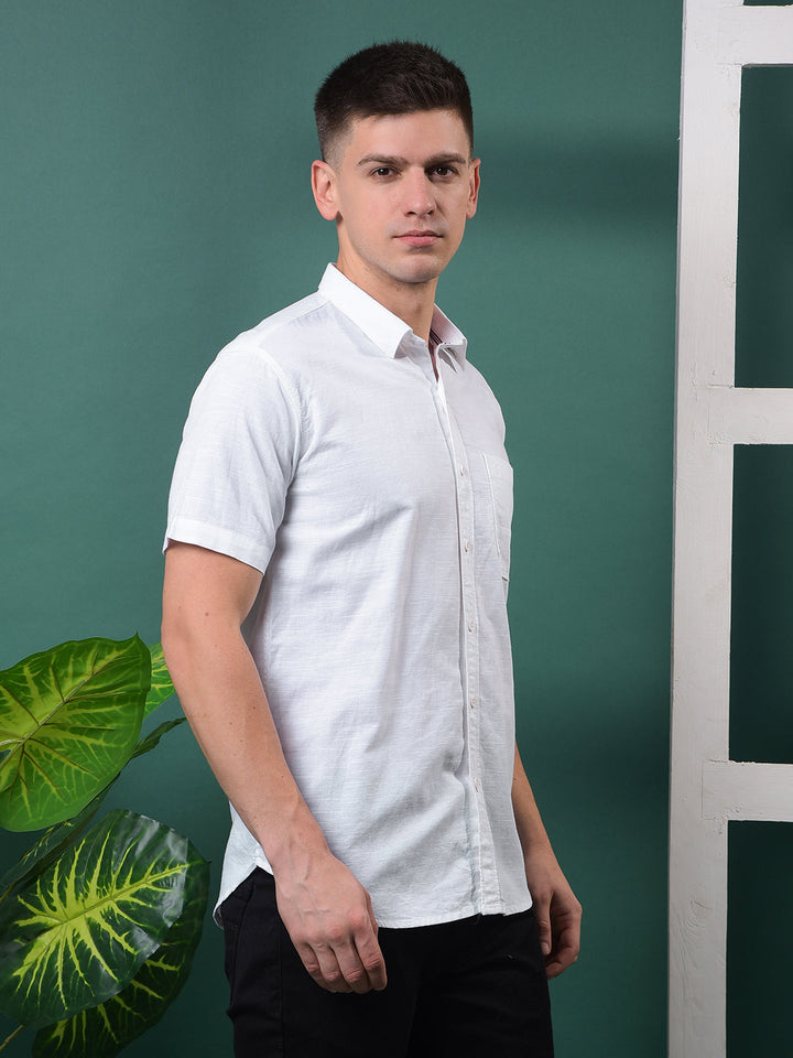 COBB SOLID WHITE HALF-SLEEVE CASUAL SHIRT