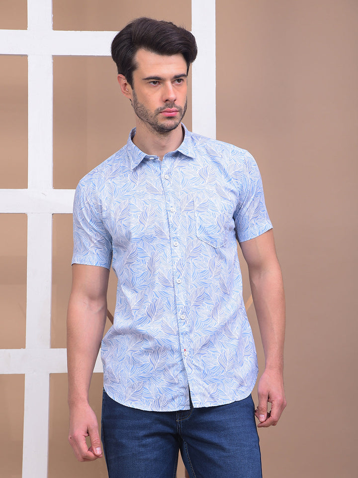 cobb sky blue printed half-sleeve casual shirt