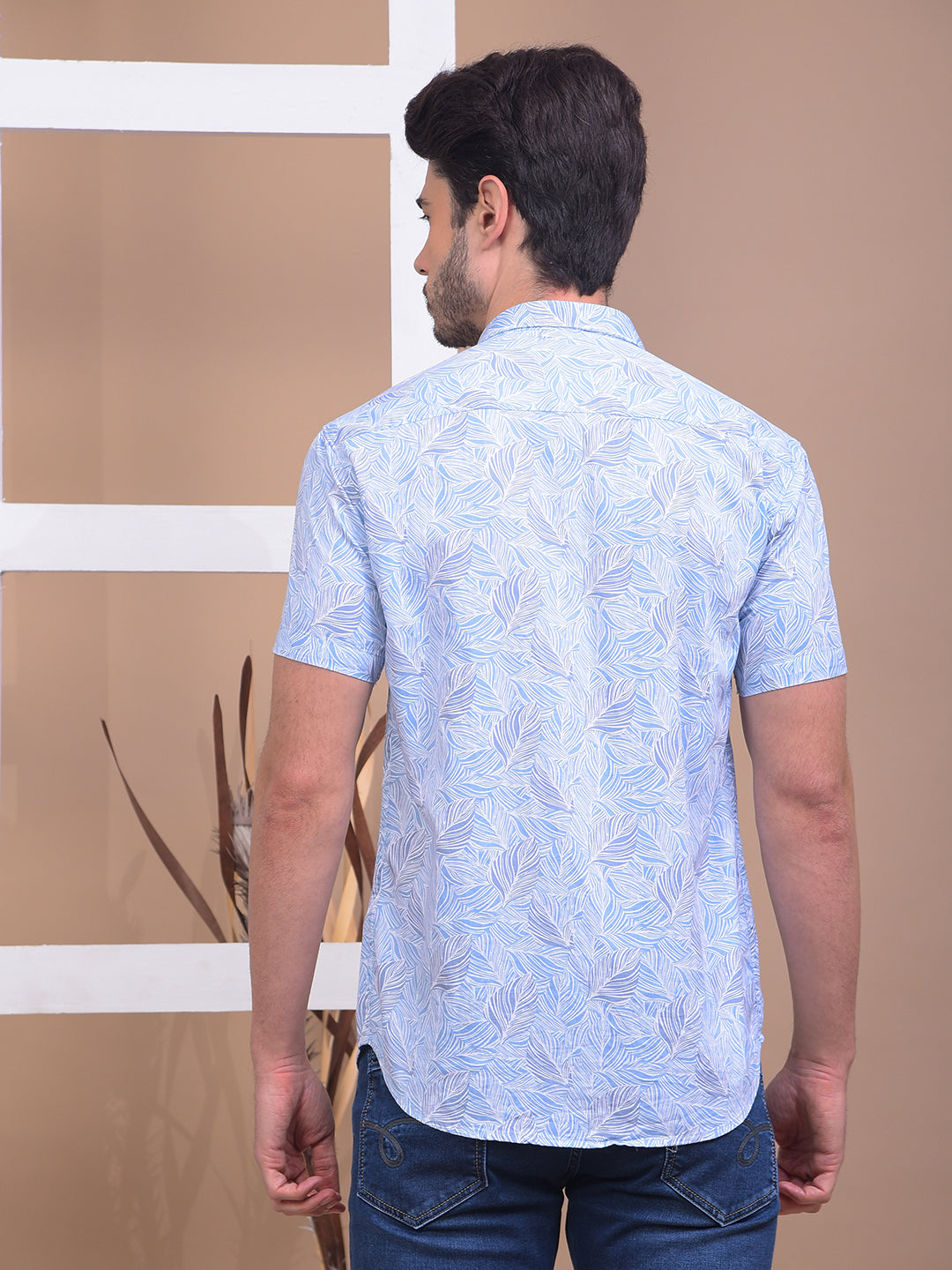 cobb sky blue printed half-sleeve casual shirt