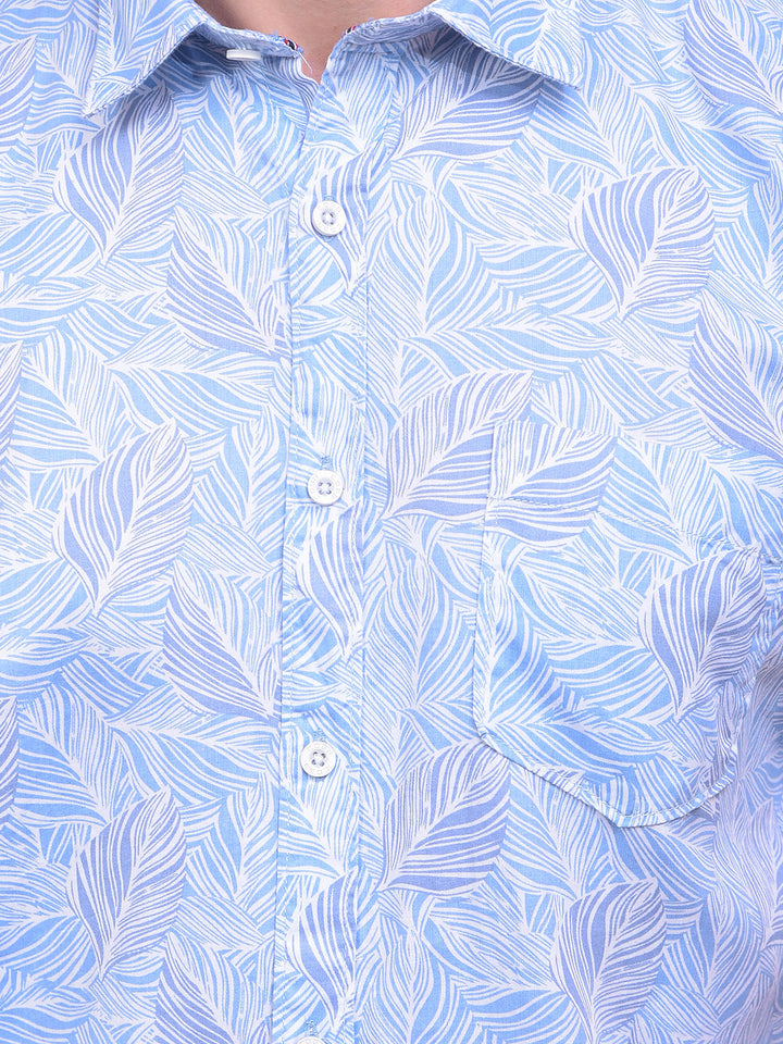 cobb sky blue printed half-sleeve casual shirt