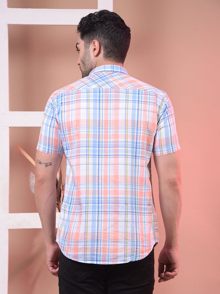 cobb peach checked half-sleeve casual shirt