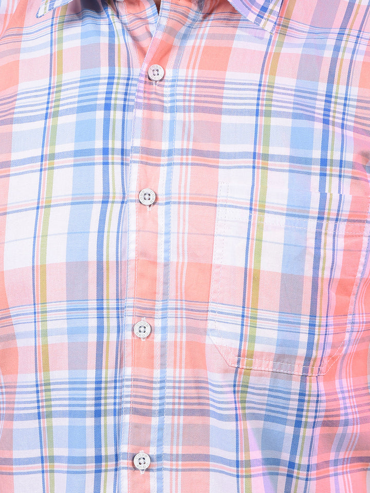cobb peach checked half-sleeve casual shirt