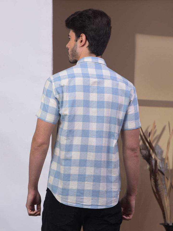 cobb sky blue checked half-sleeve casual shirt