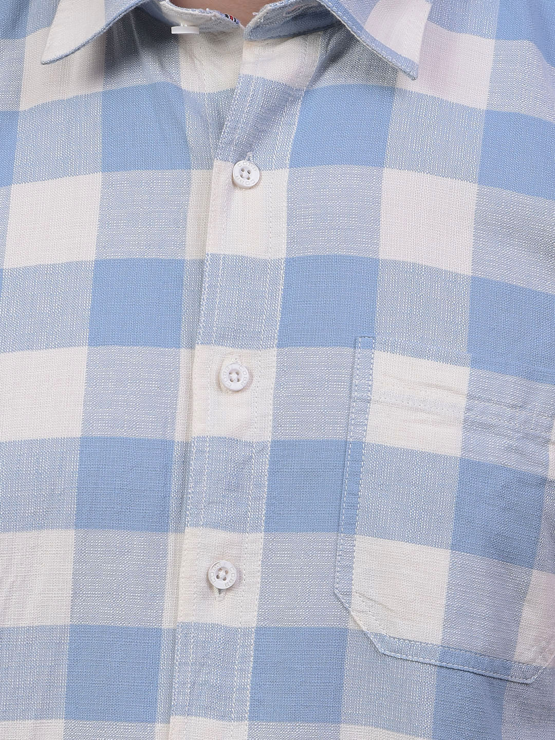 cobb sky blue checked half-sleeve casual shirt