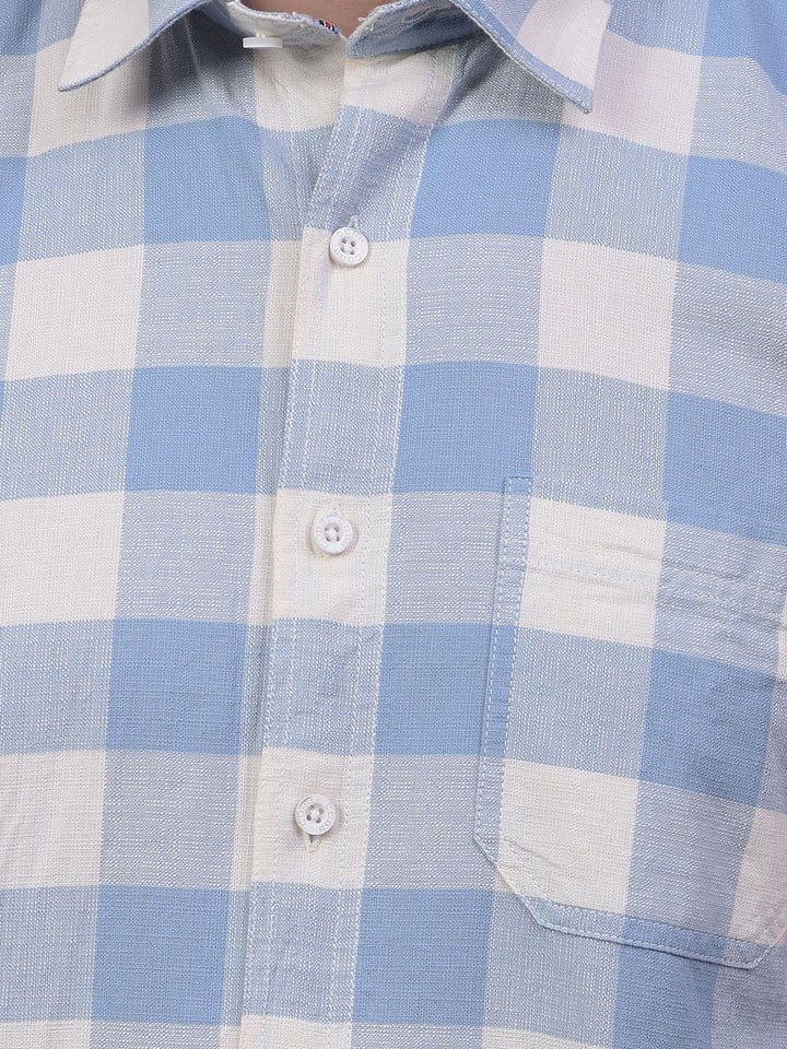 cobb sky blue checked half-sleeve casual shirt