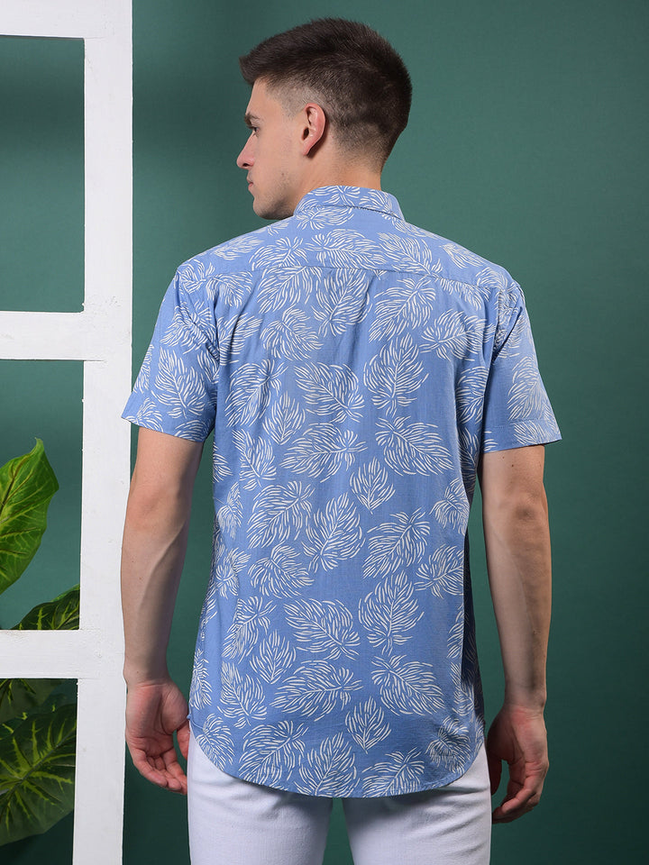cobb cornflower blue printed half-sleeve casual shirt