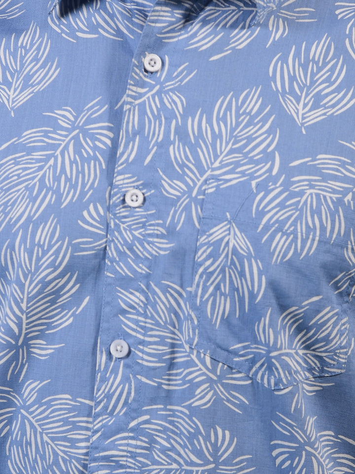cobb cornflower blue printed half-sleeve casual shirt