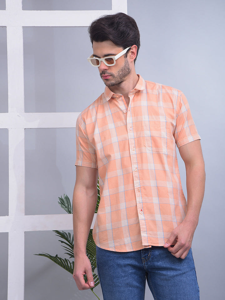 cobb orange checked half-sleeve casual shirt