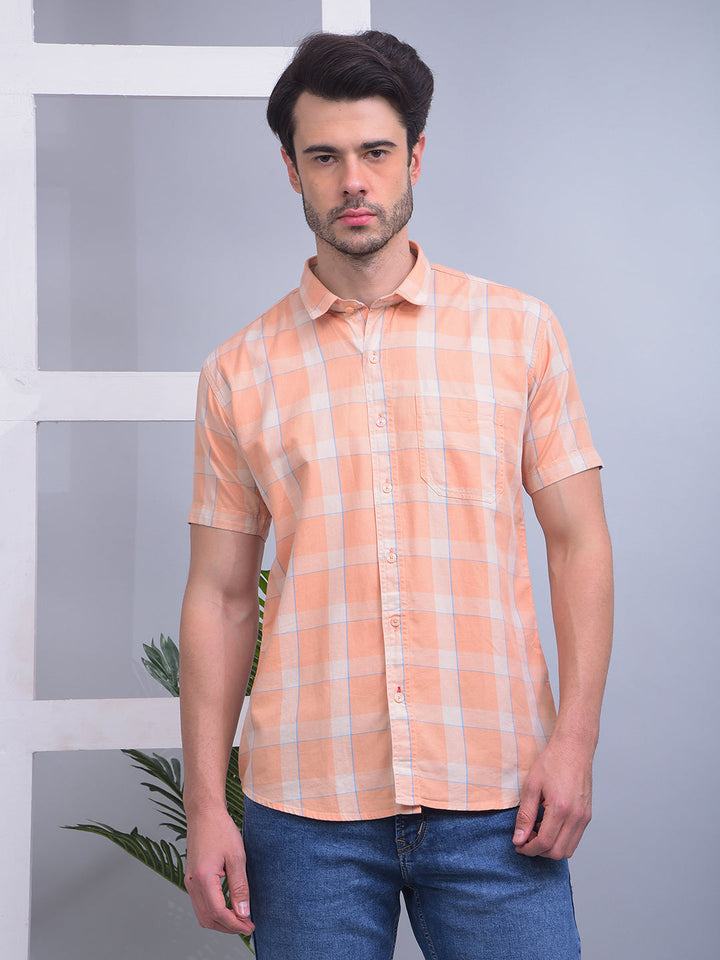 cobb orange checked half-sleeve casual shirt