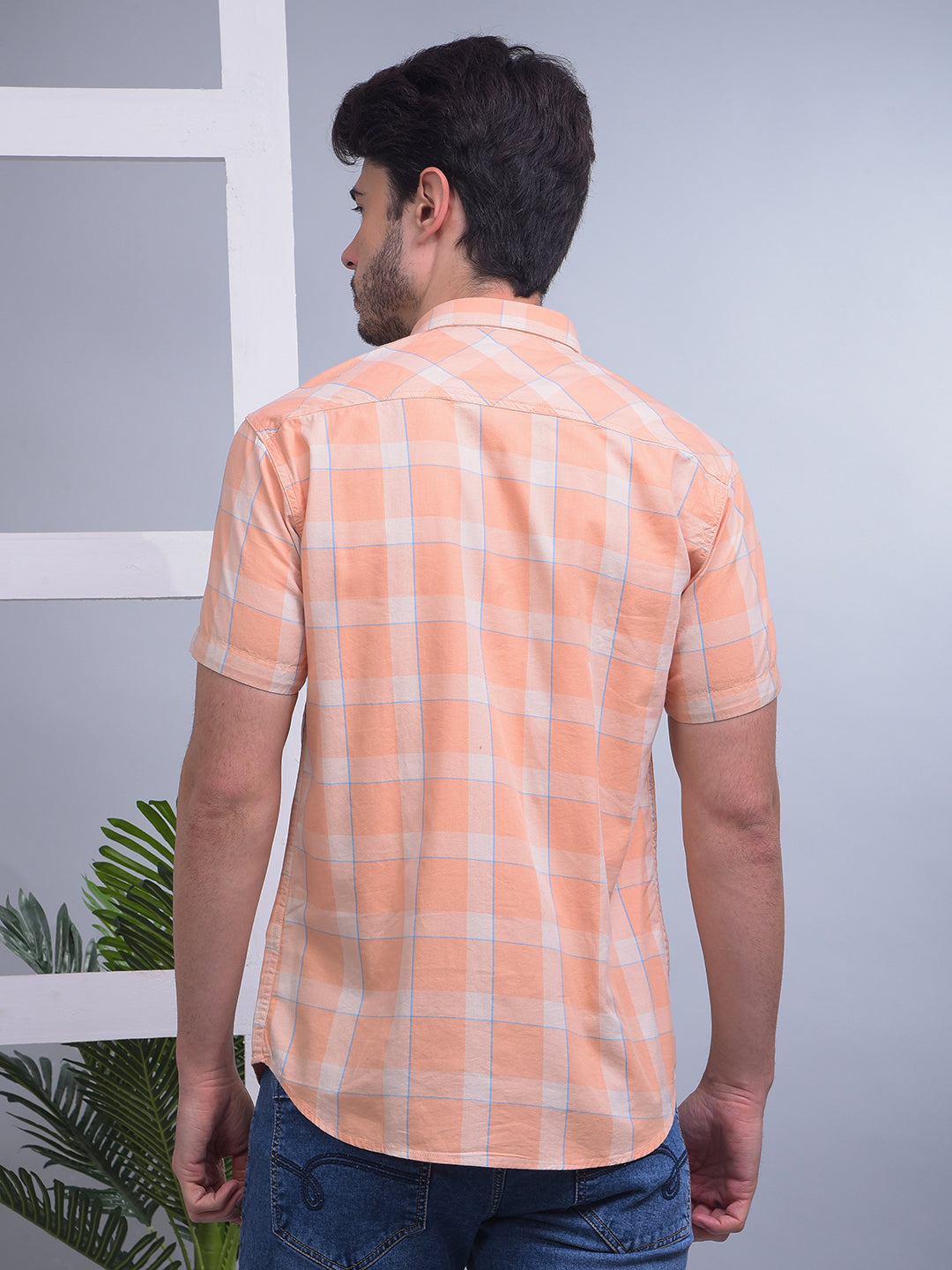 cobb orange checked half-sleeve casual shirt