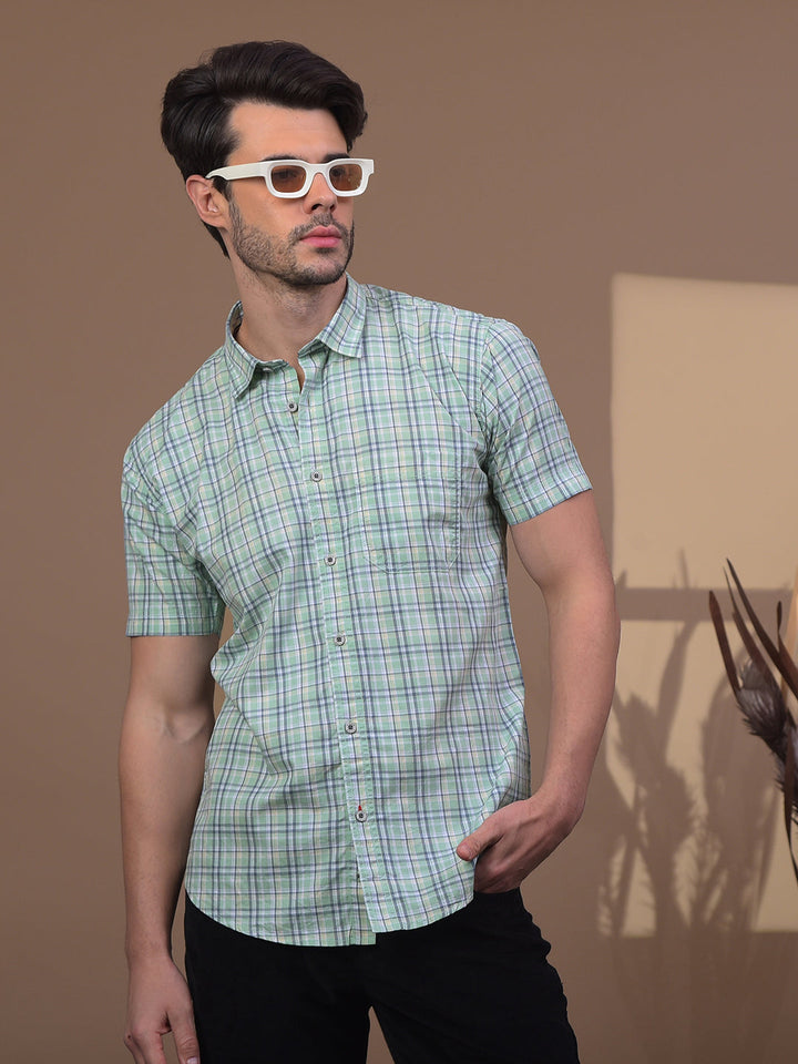 cobb green checked half-sleeve casual shirt