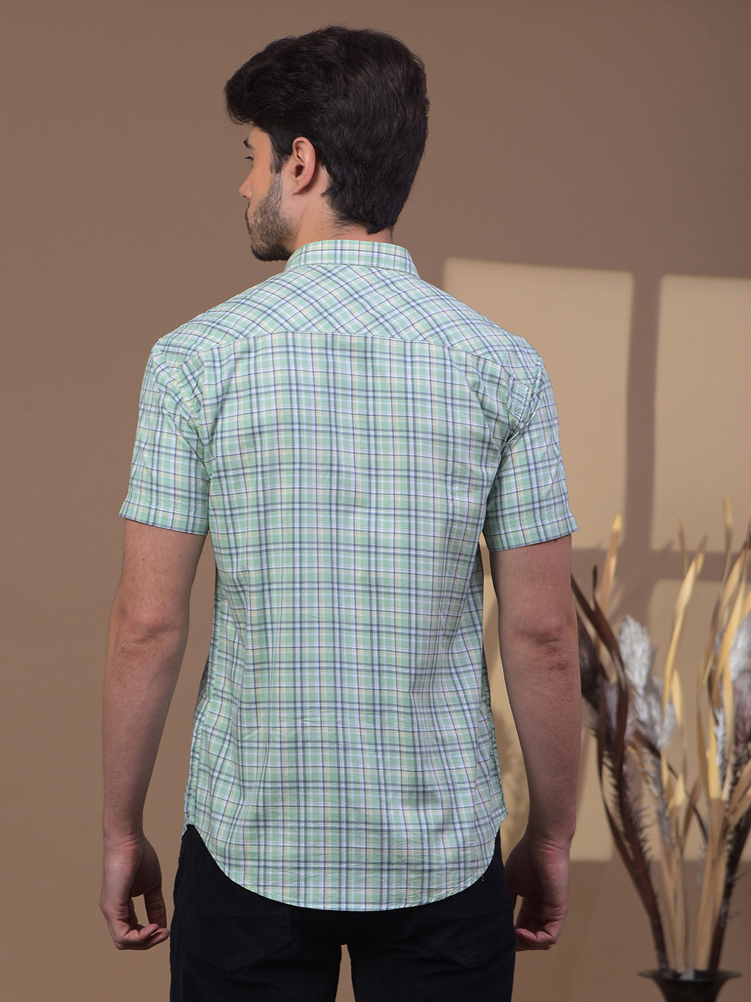 cobb green checked half-sleeve casual shirt