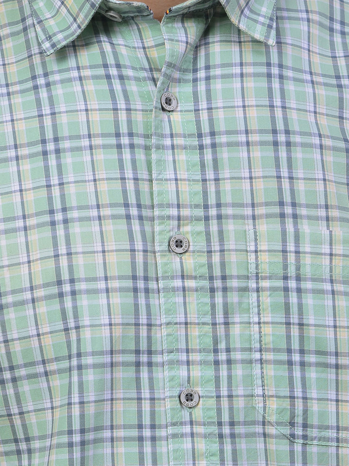 cobb green checked half-sleeve casual shirt