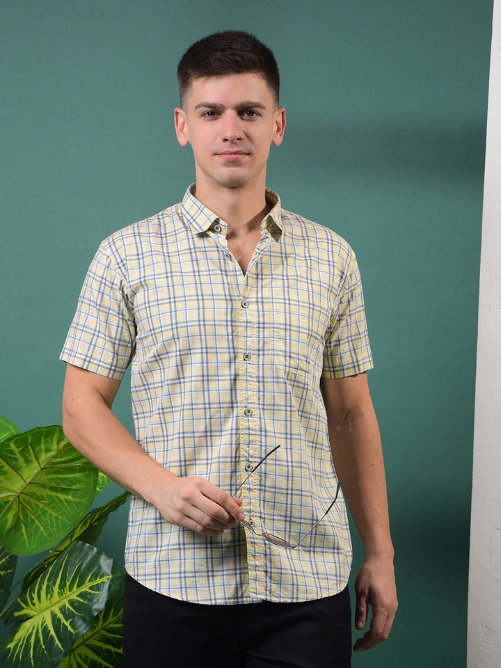 cobb yellow checked half-sleeve casual shirt