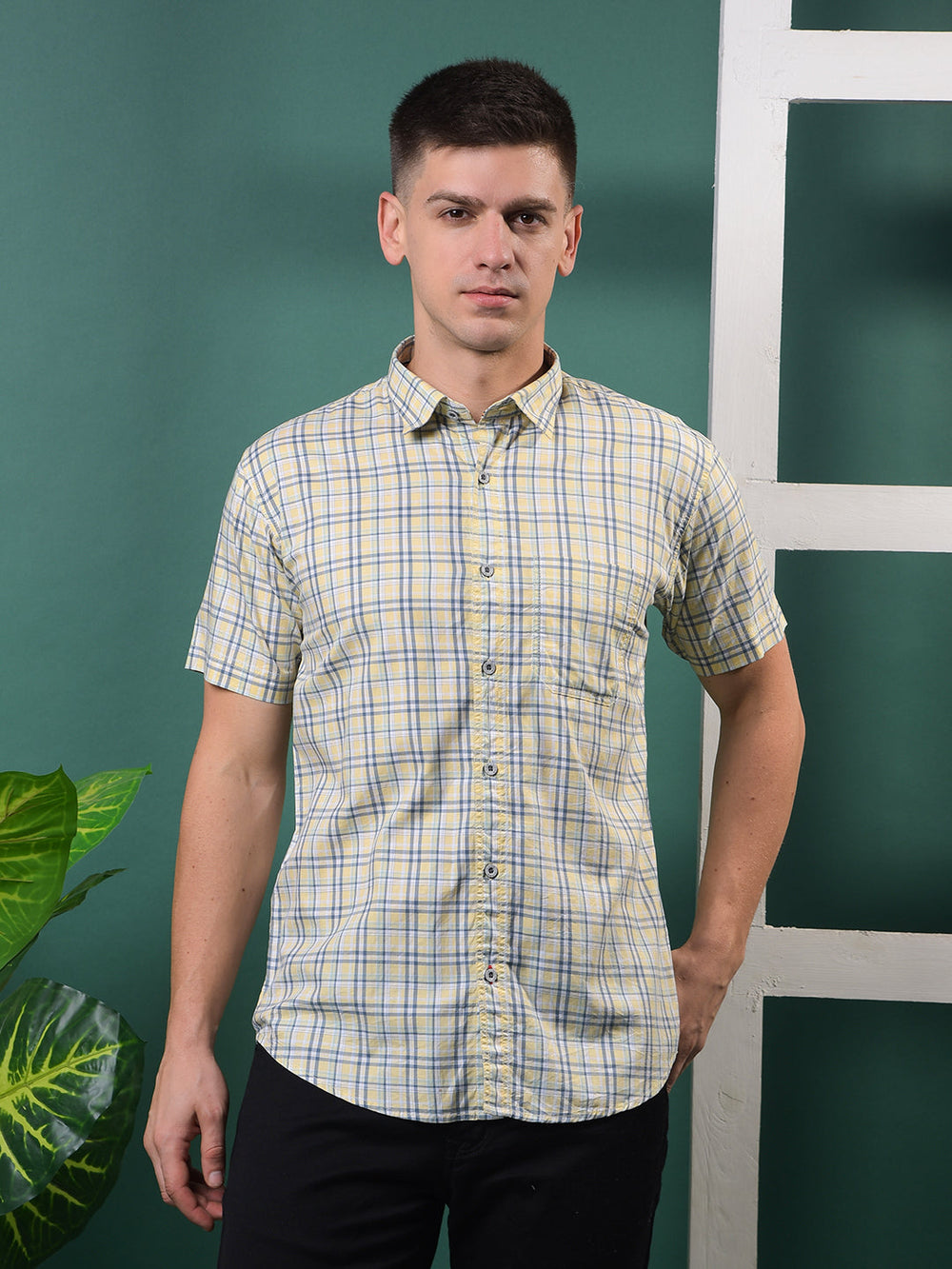 cobb yellow checked half-sleeve casual shirt