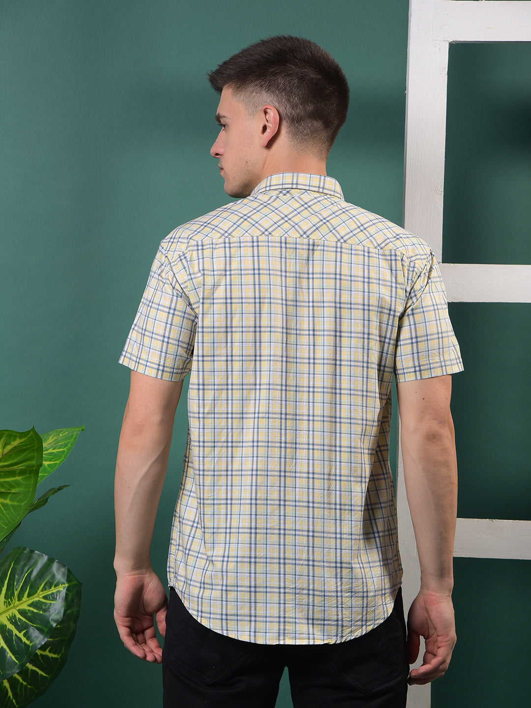 cobb yellow checked half-sleeve casual shirt