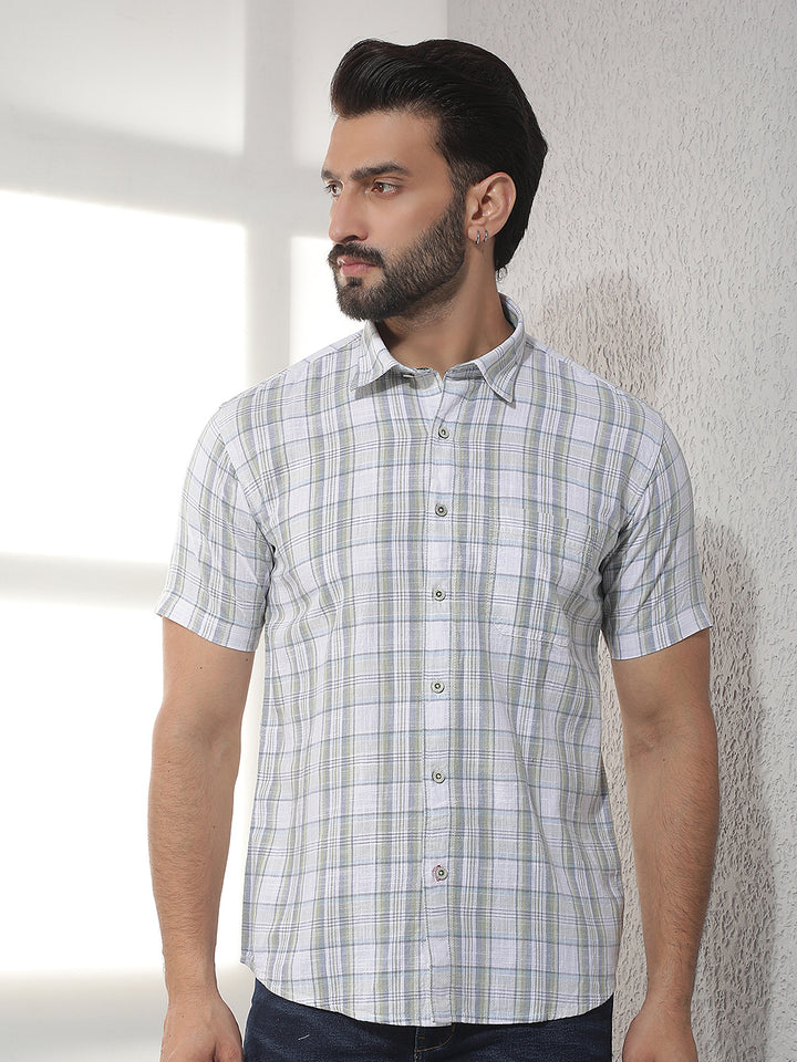 cobb green checked half-sleeve casual shirt