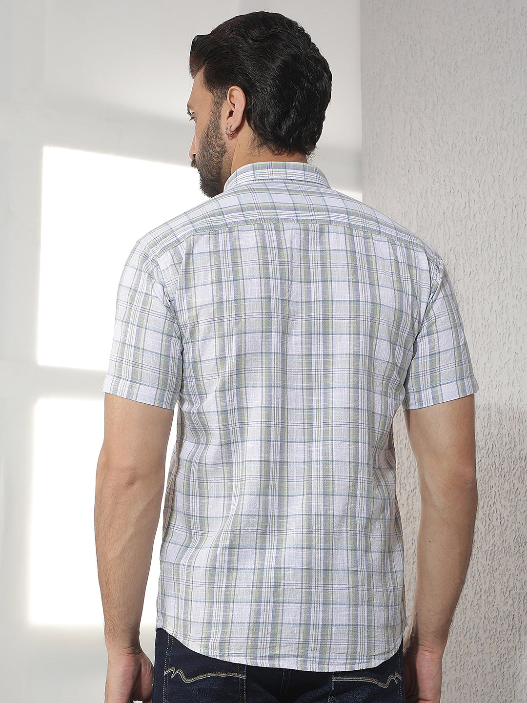 cobb green checked half-sleeve casual shirt