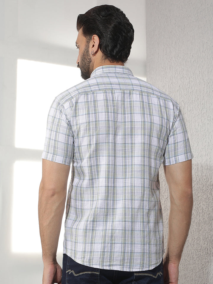 cobb green checked half-sleeve casual shirt
