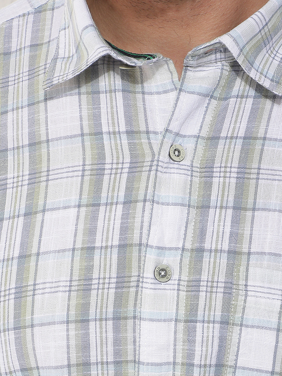 COBB GREEN CHECKED HALF-SLEEVE CASUAL SHIRT