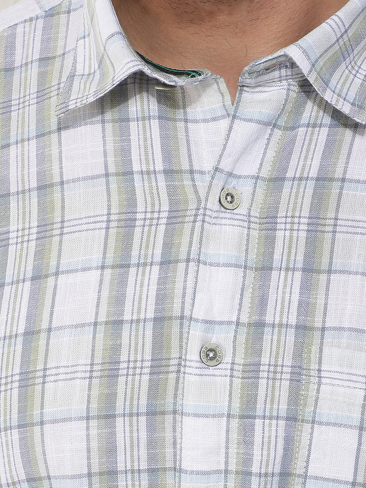 COBB GREEN CHECKED HALF-SLEEVE CASUAL SHIRT