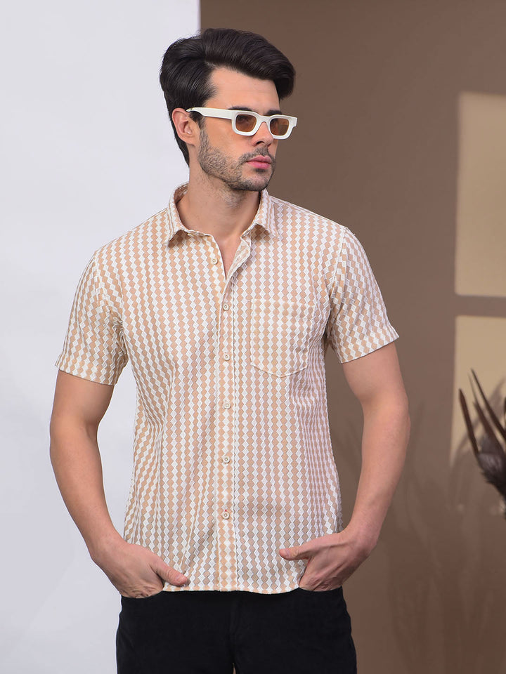 cobb beige self-design half-sleeve casual shirt