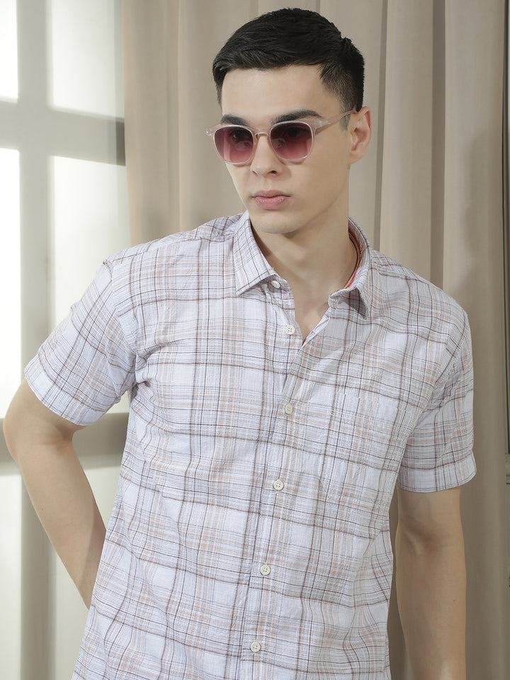 cobb pink checked half-sleeve casual shirt
