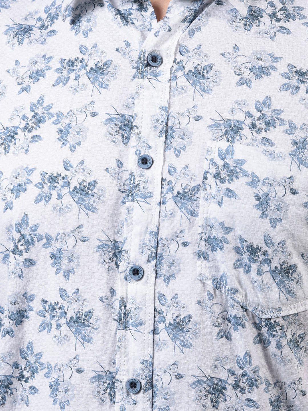 cobb aqua blue printed half-sleeve casual shirt