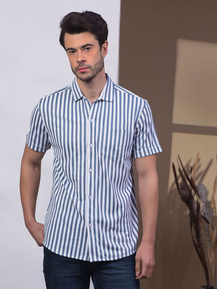 cobb steel blue striped half-sleeve casual shirt