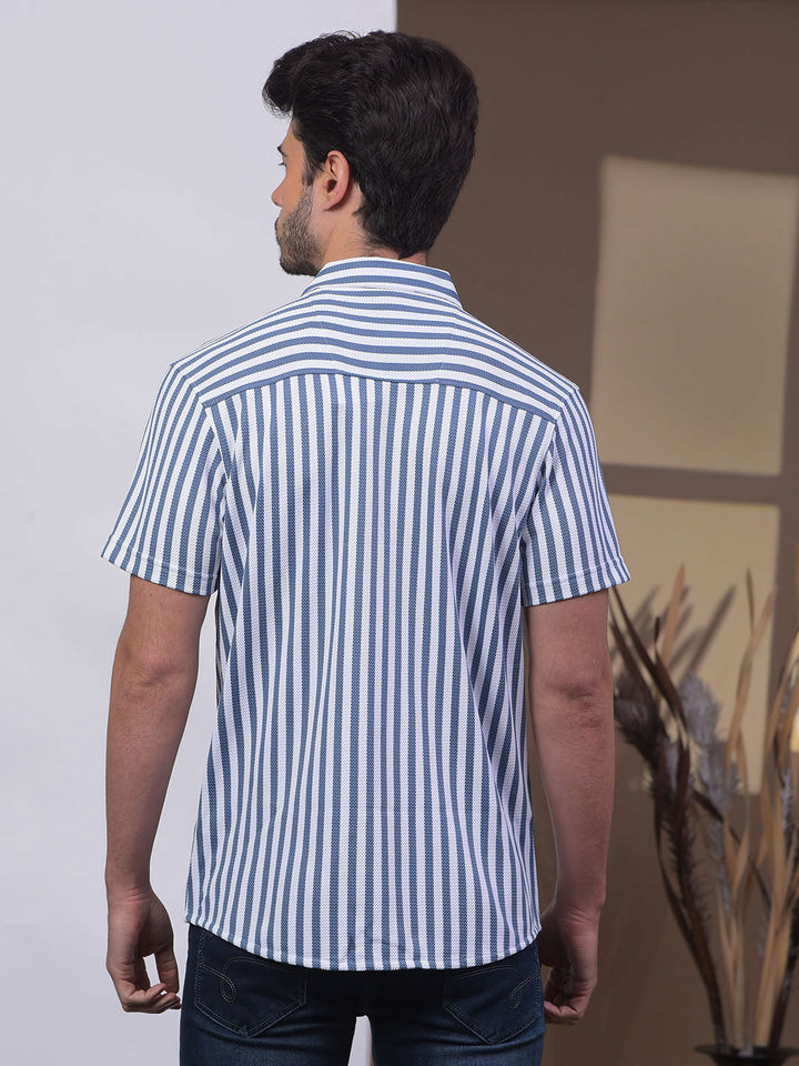 cobb steel blue striped half-sleeve casual shirt