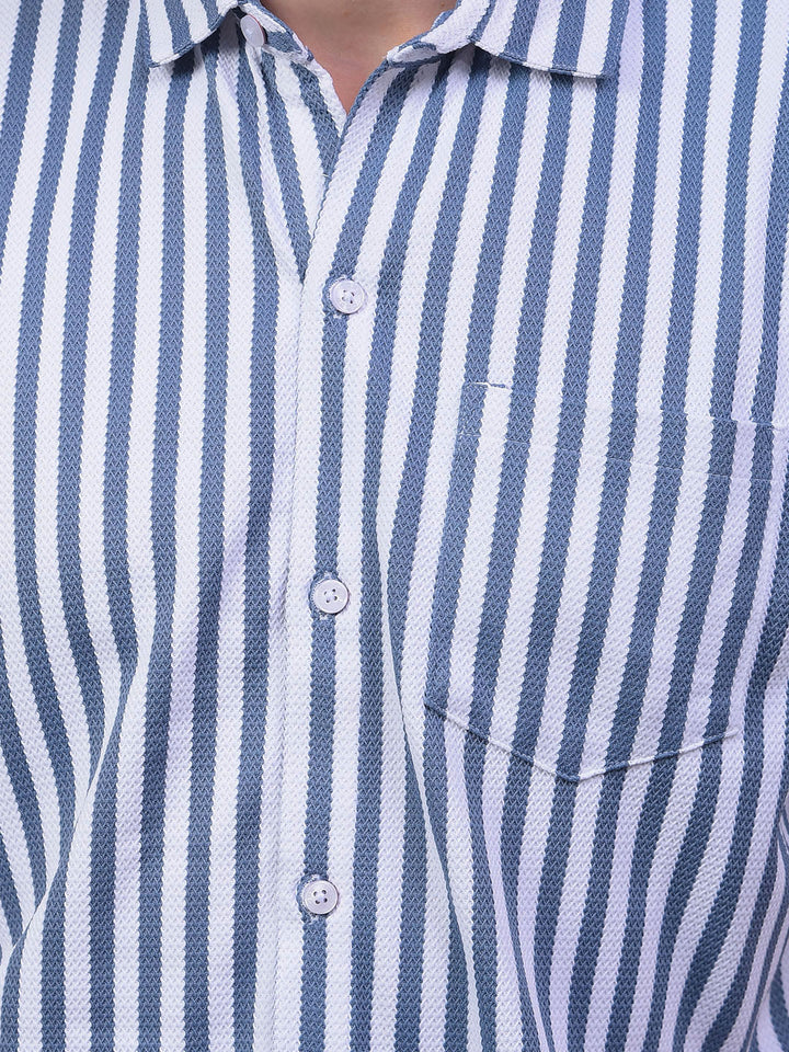 cobb steel blue striped half-sleeve casual shirt